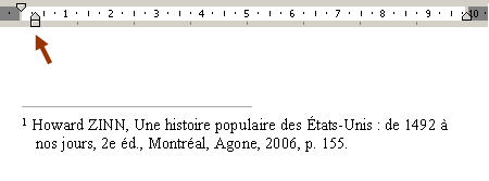 Faire une indentation dans la note de bas de page