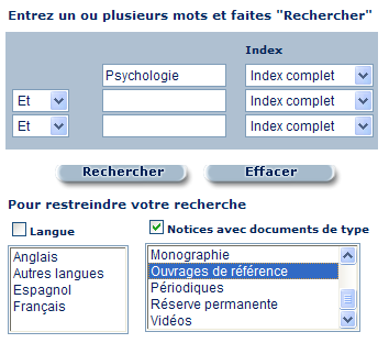 Recherche d'ouvrages de rfrence